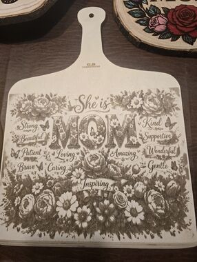 White 'She is Mom' Decorative Wooden Serving Paddle